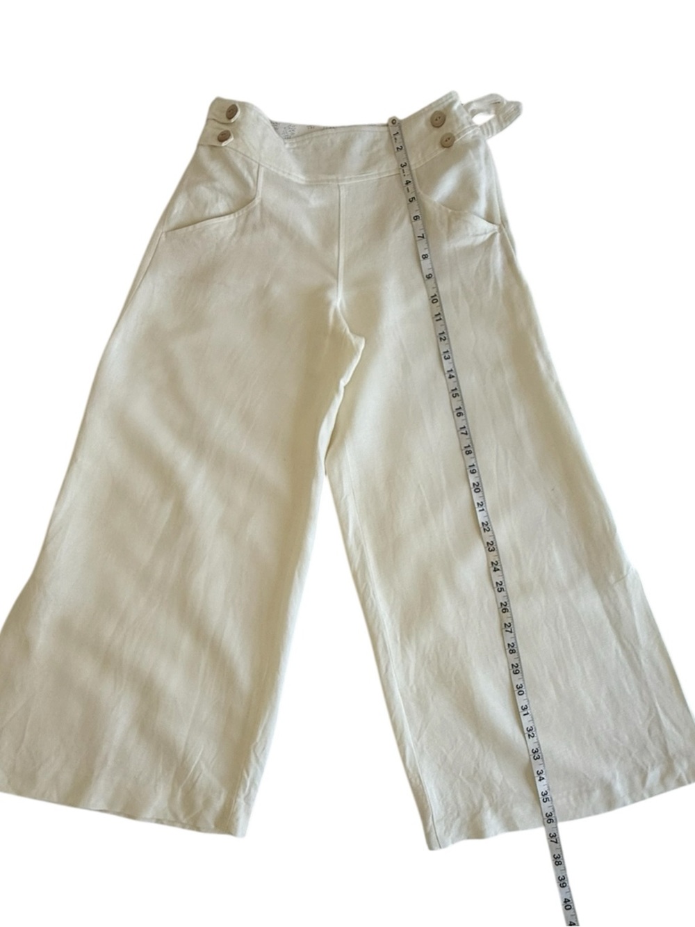 Anthropologie Elevenses Off White Linen Rayon Wide Leg Pants 4 Minimalist Chic - Picture 13 of 13